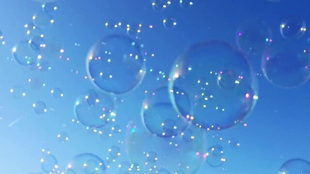 bubble bubbles abstract floating background soapy copy bubble bubbles floating soap drift in blue sky  copy space - stock footage video