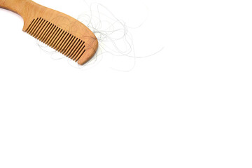 Hair loss, hair fall everyday serious problem, girl with a comb and problem hair on white background.	
