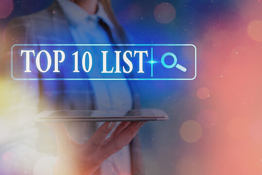 Text sign showing Top 10 List. Business photo text the ten most important or successful items in a particular list Web search digital information futuristic technology network connection