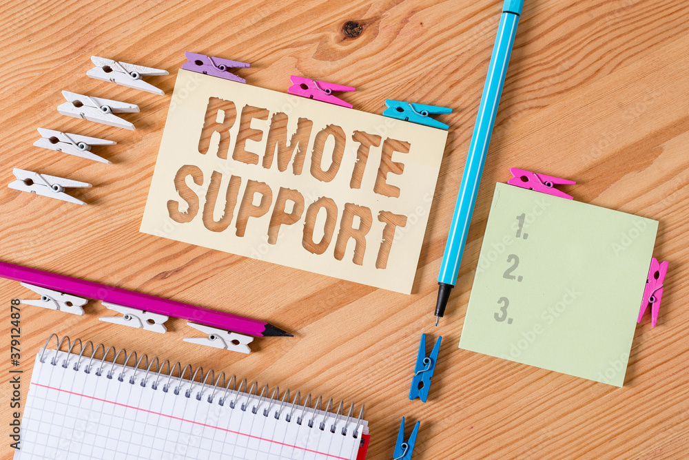 Poster writing note showing remote support. business concept for type of secure service, which permits repr