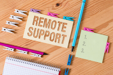 Writing note showing Remote Support. Business concept for type of secure service, which permits...