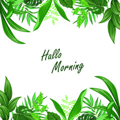 The White Background With Green Leaves Of Tropical Theme As Frame Decoration In Flat Design Vector For Your Creative Font Creation And Typhography.