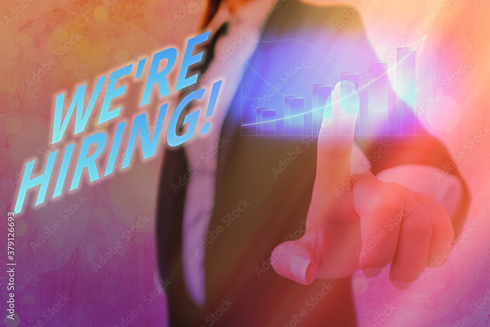 Poster text sign showing we re hiring. business photo showcasing process of reviewing applications and find