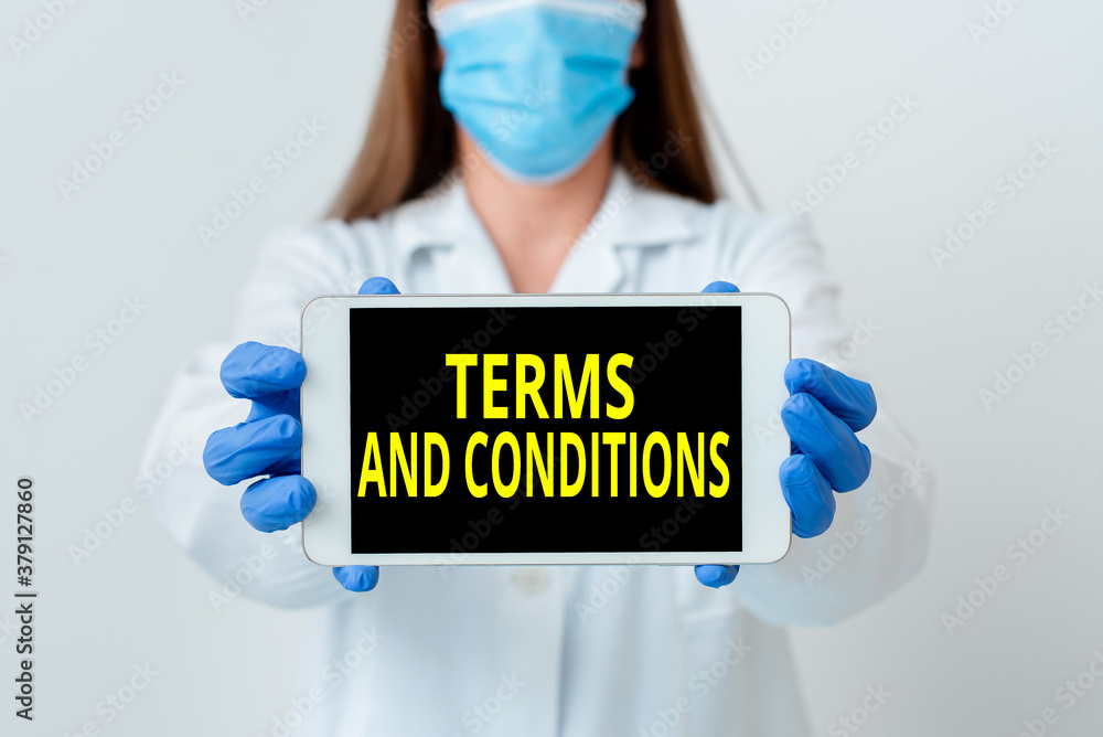 Aufkleber handwriting text terms and conditions. conceptual photo rules that apply to fulfilling a particular 