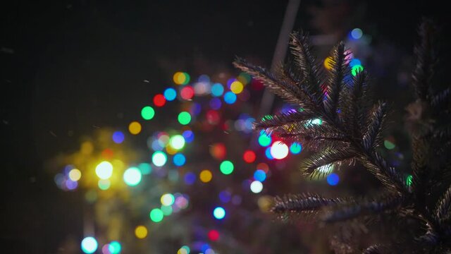 Fabulous Christmas tree in the evening on the street. An Image of Illumination