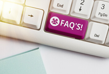 Conceptual hand writing showing Faq. Concept meaning a list of questions and answers relating to a...