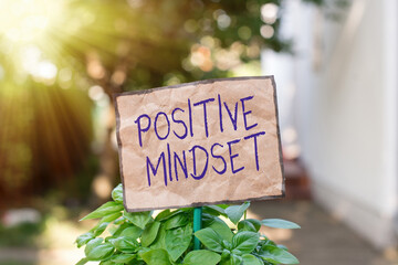 Writing note showing Positive Mindset. Business concept for mental attitude in which you expect...