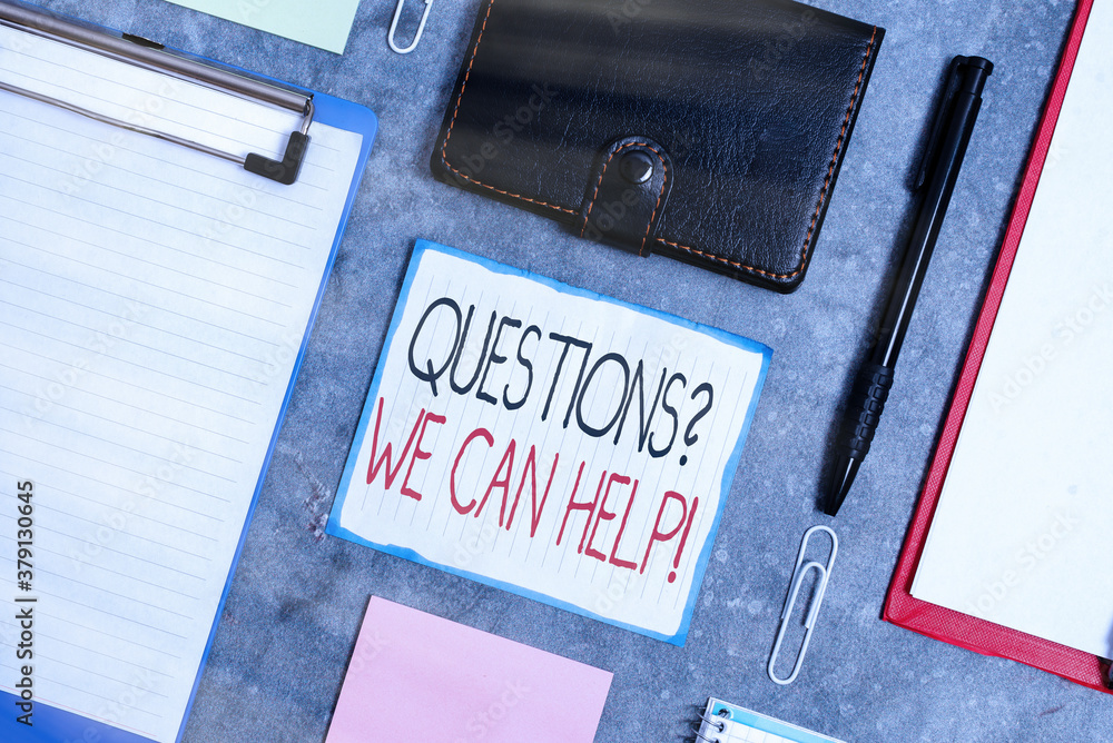 Poster handwriting text questionsquestion we can help. conceptual photo offering help to those who wants to