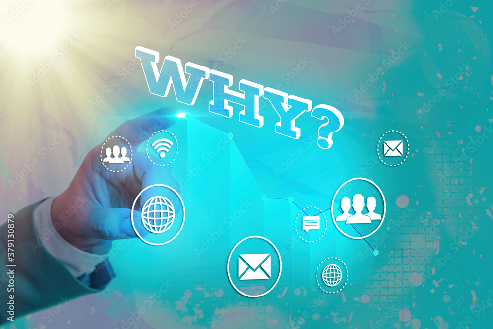 Poster writing note showing why question. business concept for the cause, reason, or purpose for which you 