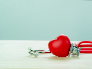 Red heart with stethoscope , heart health, heart disease, health insurance concept, world health day, doctor days.