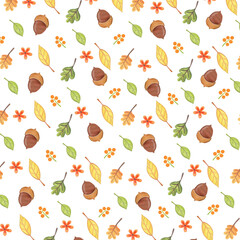 Autumn pattern Illustration acorn and leaf