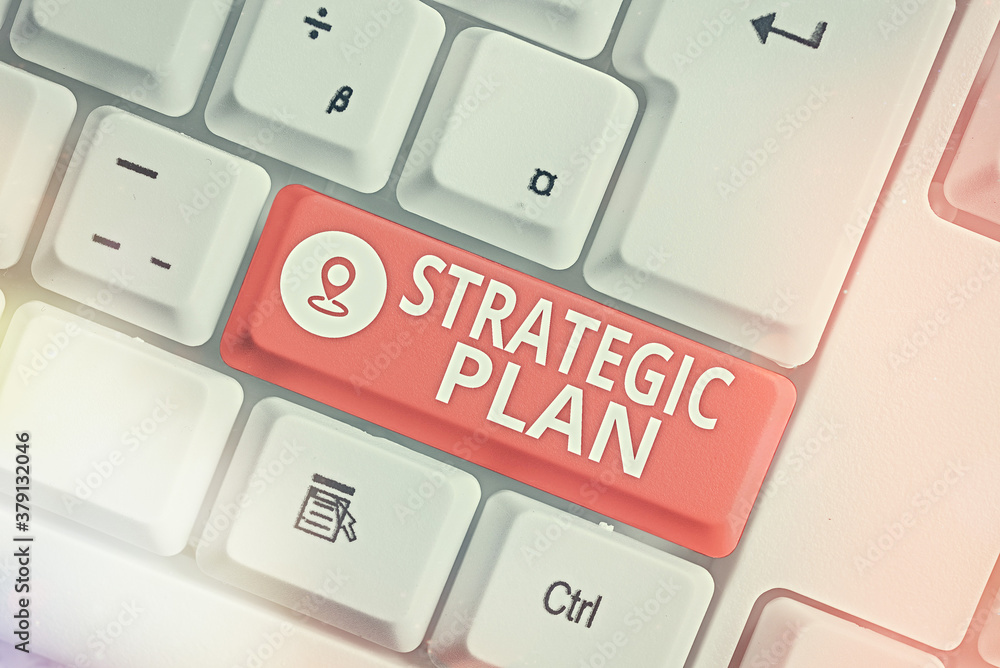 Poster text sign showing strategic plan. business photo showcasing a systematic process of envisioning a de