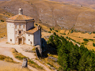 Church of Santa Maria della Pietà, a religious complex beside Rocca Calascio ruins, Gran Sasso National Park, Abruzzo region, Italy
