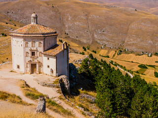 Church of Santa Maria della Pietà, a religious complex beside Rocca Calascio ruins, Gran Sasso...