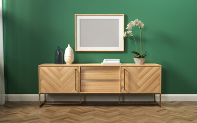 Frame & poster mockup in minimal
 style interior. 3d rendering, 3d illustration