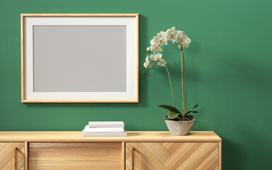 close up Frame & poster mockup in minimal
 style interior. 3d rendering, 3d illustration
