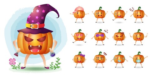Cute mascot pumpkin character set collection