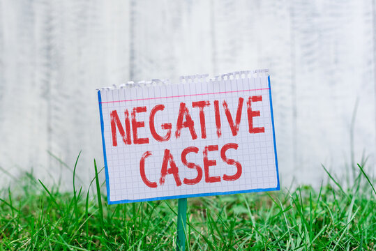 Word writing text Negative Cases. Business photo showcasing circumstances or conditions that are confurmed to be false Mathematic paper attached to a stick and placed in the green grassy land