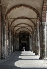 Old arches of The Basilica of Sant'Ambrogio, one of the most ancient churches in Milan Lombardy, Italy