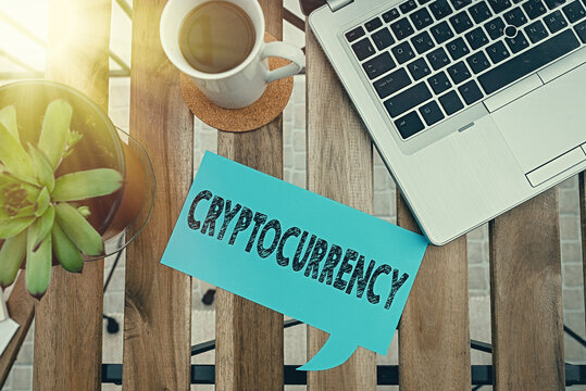 Word writing text Cryptocurrency. Business photo showcasing form of currency that exists digitally has no central issuing Paper accesories with digital smartphone arranged on different background