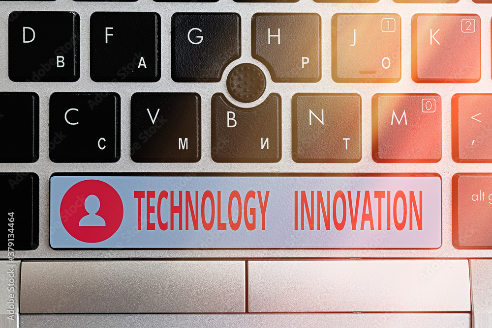Poster text sign showing technology innovation. business photo text significant technological changes of pr