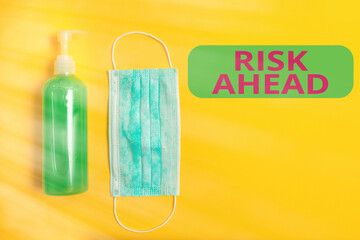 Text sign showing Risk Ahead. Business photo showcasing A probability or threat of damage, injury,...