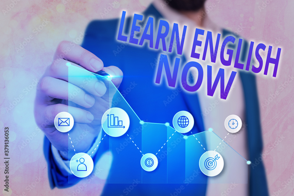 Poster word writing text learn english now. business photo showcasing gain or acquire knowledge and skill o