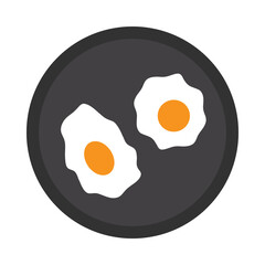 Fried eggs in a frying pan, isolated on white background, vector illustration.