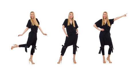 Fototapeta premium Pretty young woman in black clothing isolated on white