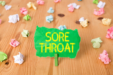 Word writing text Sore Throat. Business photo showcasing Inflammation ot the pharynx and fauces...