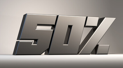 50% modern metal isolatedon background, 3d render illustration