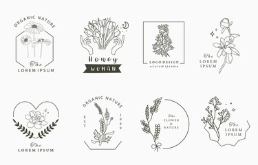 Fototapeta na wymiar Beauty occult logo collection with geometric,tulip,lavender,magnolia.Vector illustration for icon,logo,sticker,printable and tattoo