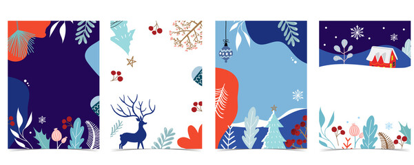 Obraz na płótnie Canvas Collection of winter background set with tree,raindeer,flower,leaves.Editable vector illustration for christmas invitation,postcard and website banner