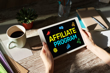 Affiliate program marketing and advertising business concept on screen.