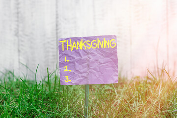 Conceptual hand writing showing Thanksgiving. Concept meaning public acknowledgment or celebration...