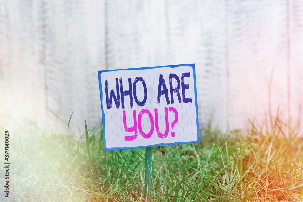 Poster handwriting text who are youquestion. conceptual photo inviting someone to join in your local group 