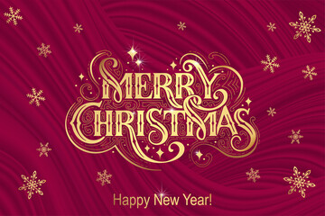 Merry Christmas and Happy New Year Vintage background with typography. Drawn by hands. Vector image. © Alwih