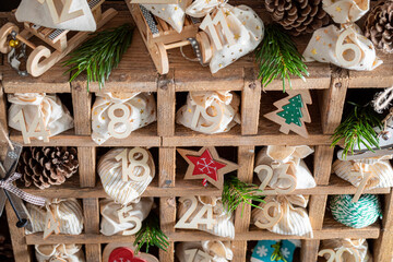 Lovely Advent Calendar for Christmas made of bags and string