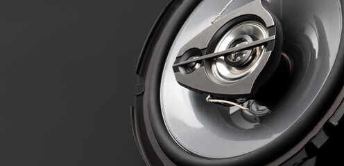 three-way speaker system, coaxial speaker, car audio music, subwoofer. Top view