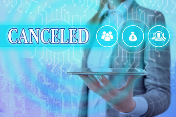 Writing note showing Canceled. Business concept for to decide not to conduct or perform something...