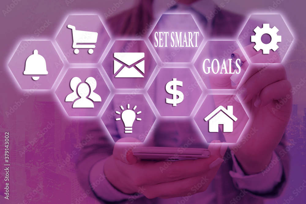 Poster word writing text set smart goals. business photo showcasing giving criteria to guide in the setting