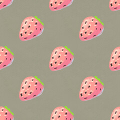 Seamless pattern with ripe strawberry. Hand drawn texture with berries watercolor background
