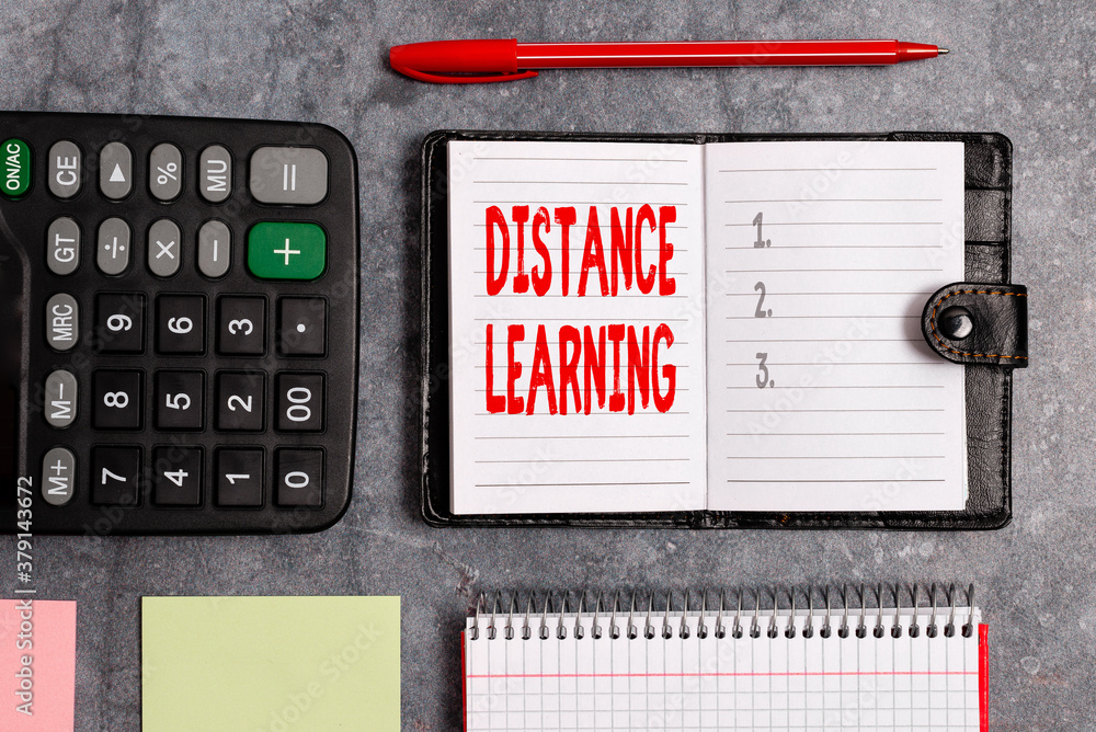 Poster word writing text distance learning. business photo showcasing educational lectures broadcasted over