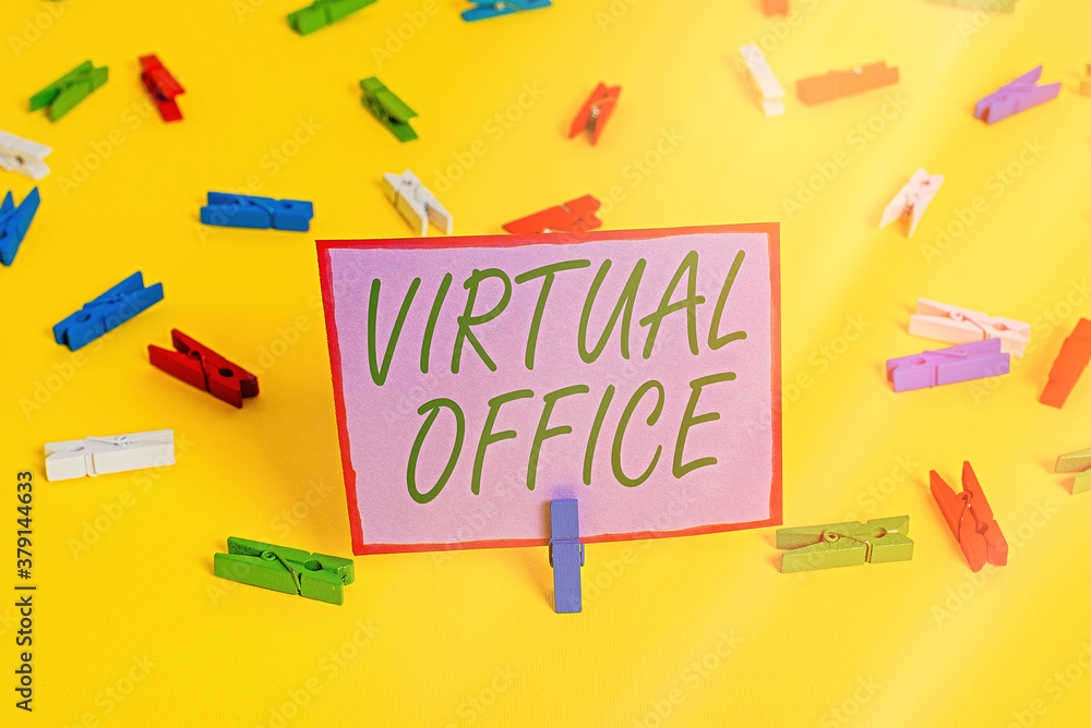 Poster writing note showing virtual office. business concept for operational domain of any business or orga