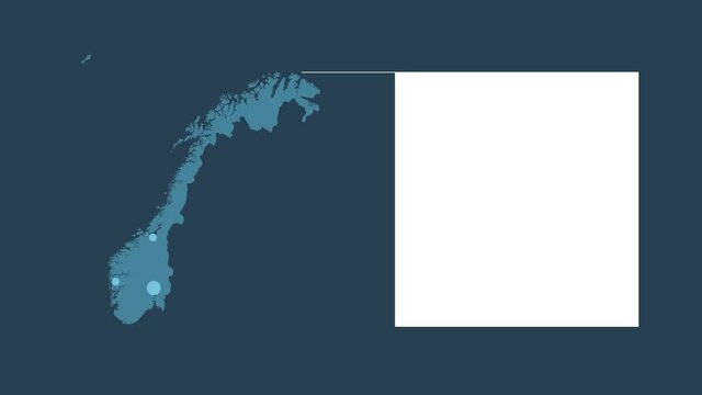Norway map animation with map of Europe, cities and text placeholder.
