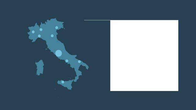 Italy map animation with map of Europe, cities and text placeholder.