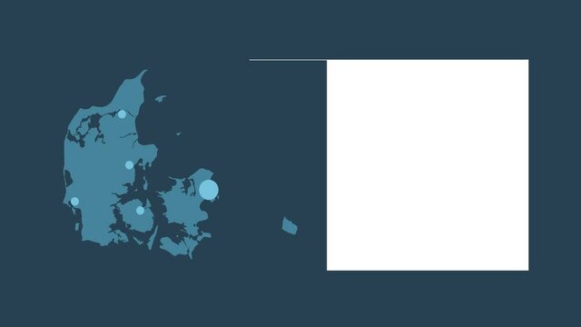 Denmark map animation with map of Europe, cities and text placeholder.