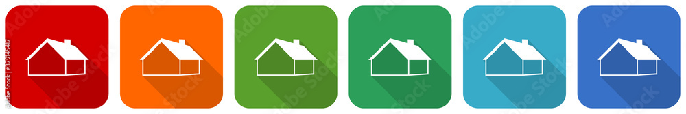 Poster house and real estate concept icon set, flat design vector illustration in 6 colors options for webd