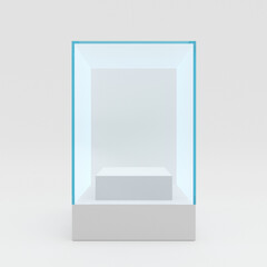 Empty glass showcase for exhibit. 3d rendering.