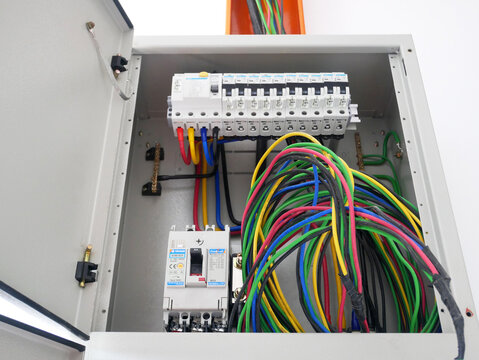 SELANGOR, MALAYSIA -AUGUST 19, 2020: Electrical distribution board and it's component in the installation process. Electrical wireman will install this equipment according to the electrical engineer d
